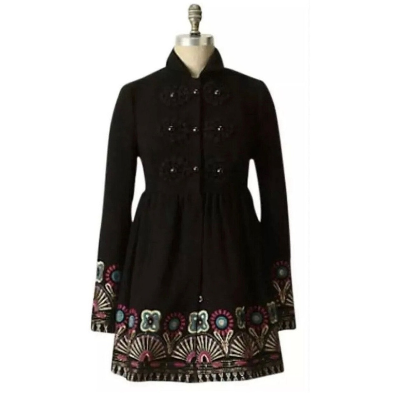 Anthropologie Through The Lens Plenty Tracy Reese Sz 8 Black Embroidered Coat